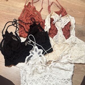 Free People Lace Bralette Set in Black, white, Cream, and Rust